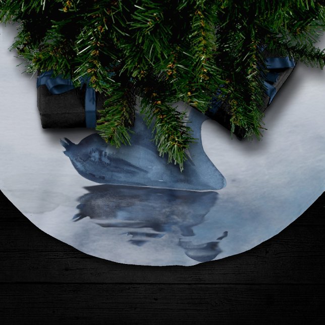 Misty Reflections | Moody Dusty Blue Swan on Lake Brushed Polyester Tree Skirt (Creator Uploaded)