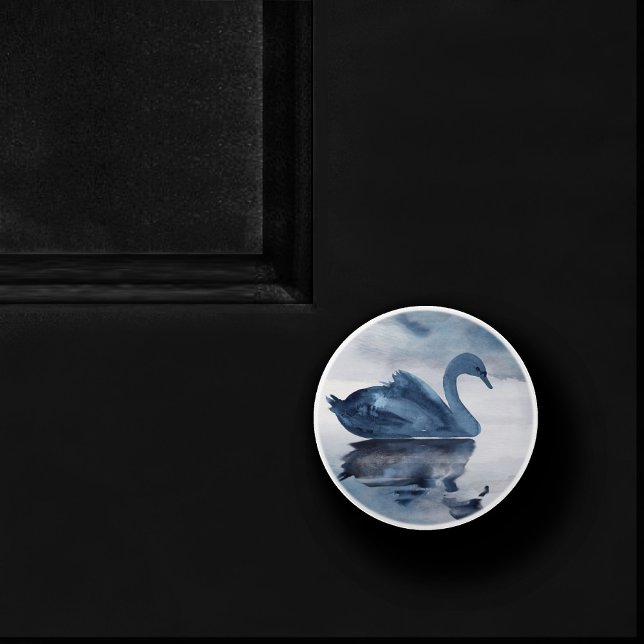 Misty Reflections | Moody Dusty Blue Swan on Lake Ceramic Knob (Creator Uploaded)