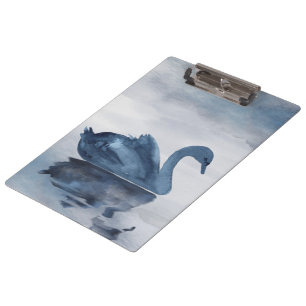 Misty Reflections Moody Dusty Blue Swan on Lake Clipboard