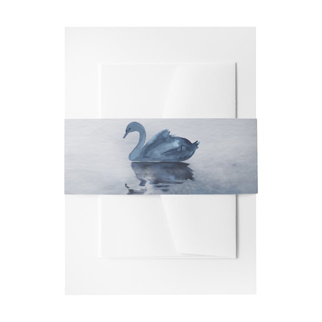 Misty Reflections | Moody Dusty Blue Swan on Lake Invitation Belly Band (Front Example)