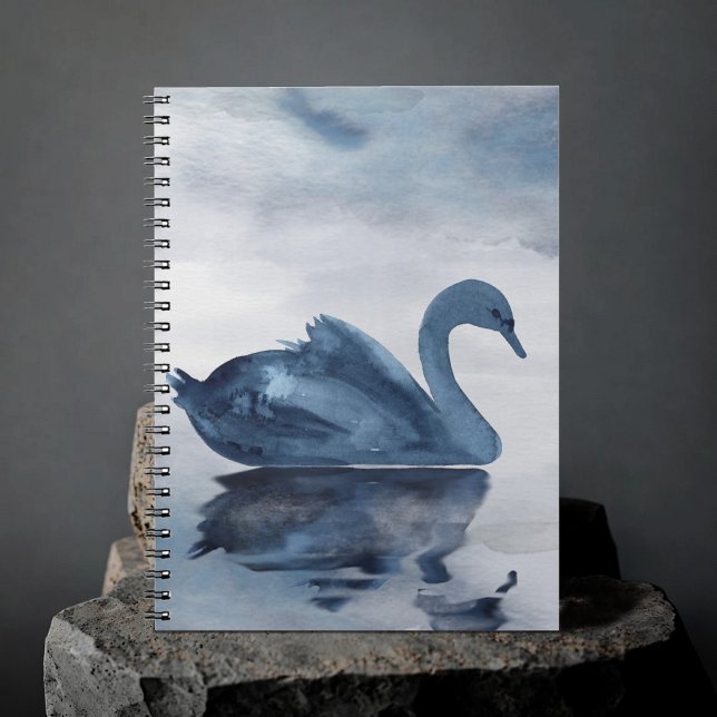 Misty Reflections | Moody Dusty Blue Swan on Lake Notebook (Creator Uploaded)
