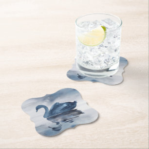 Misty Reflections Moody Dusty Blue Swan on Lake Paper Coaster