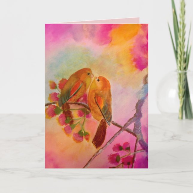 Misty Romantic Love Birds Holiday Card (Front)