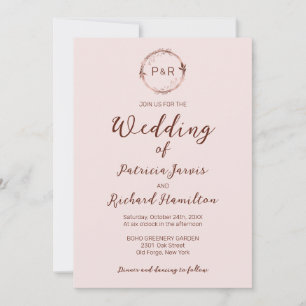Misty Rose Monogram Elegant Wedding Invitation
