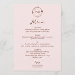 Misty Rose Monogram Elegant Wedding Menu Card<br><div class="desc">A simple chic foliage rose gold foil monogram misty rose wedding menu card. Easy to personalise with your details. Modern boho wedding menu card editable, wreaths photo wedding invitation, customisable, calligraphy handwritten font, simple, elegant. Please get in touch with me via chat if you have questions about the artwork or...</div>