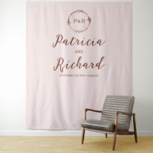 Misty Rose Monogram faux foil Wedding Backdrop