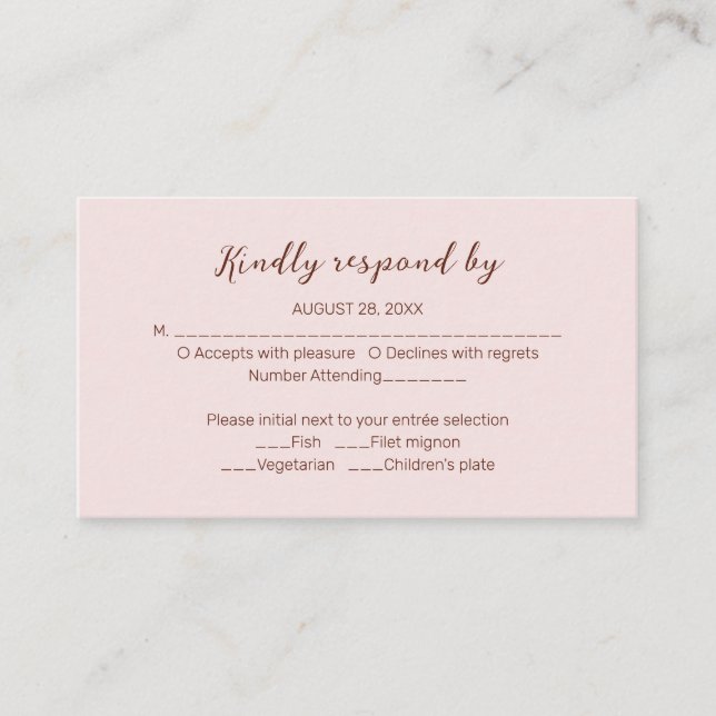 Misty Rose Monogram Wedding RSVP Enclosure Card (Front)