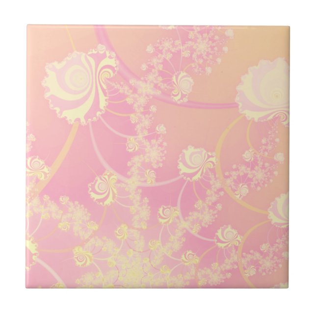Misty Rose Pastel Pink Fractal Flower Ceramic Tile (Front)