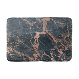 Misty Rustic Blue & Rose Gold Pink Glam Marble Bath Mat