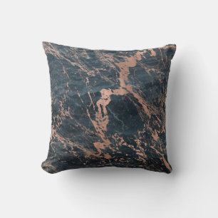 Misty Rustic Blue & Rose Gold Pink Glam Marble Cushion
