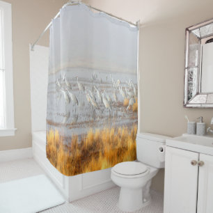Misty Sandhill Cranes Shower Curtain