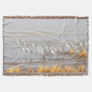 Misty Sandhill Cranes Throw Blanket