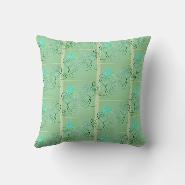 Misty Shamrock Squares Throw Pillow (Back)