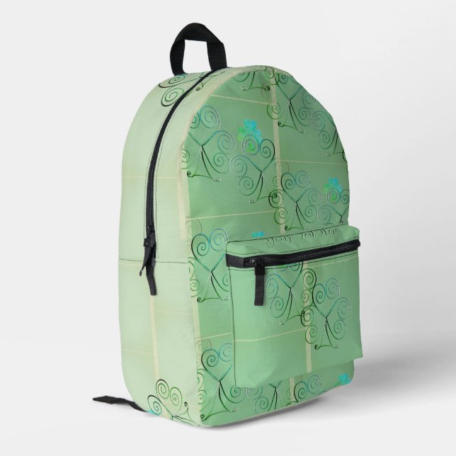 Misty Shamrocks Printed Backpack (Back Corner Left)