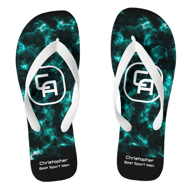 Misty Smoke Monogram Aqua Thongs (Footbed)