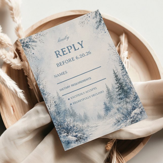 Misty Snowfall Along Blue RSVP Card (Creator Uploaded)