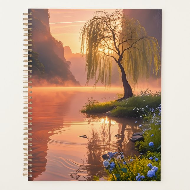 Misty Sunrise in a Tranquil Lake Planner (Front)