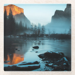 Misty Sunset in Yosemite Glass Coaster