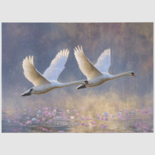 Misty Swans Flying Petals Lake Tissue Paper