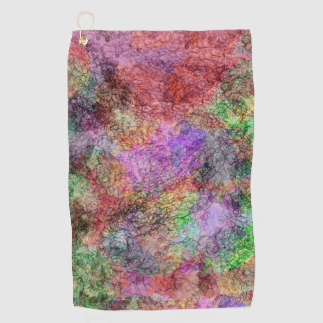 Misty Swirls of Purples Greens Pinks Greys Colours Golf Towel (Front)