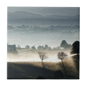 Misty Switzerland Countryside Landscape Ceramic Tile