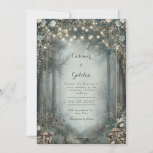 Misty Teal Enchanted Forest Woodland Wedding Invitation