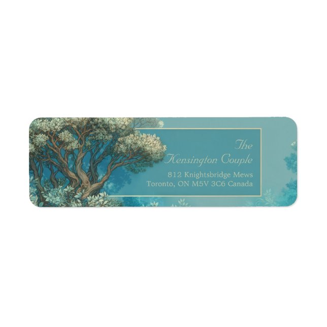 Misty Teal Enchanted Woodland Border Return Address Label (Front)