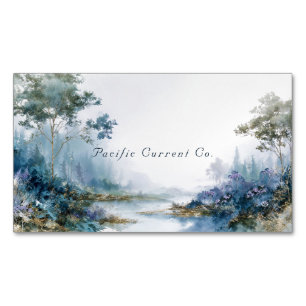 Misty Teal Forest Gold Sparkle Landscape Magnetic Business Card