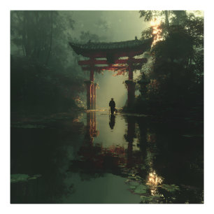 Misty Torii Gate Dawn Solitude Figure Photo Print