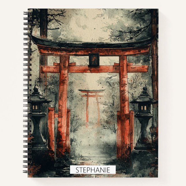 Misty Torii Path Watercolor Notebook (Front)