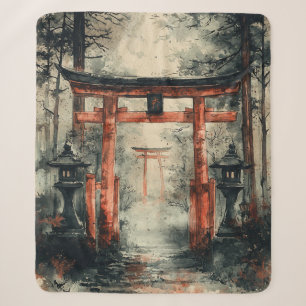 Misty Torii Path Watercolor Sherpa Blanket