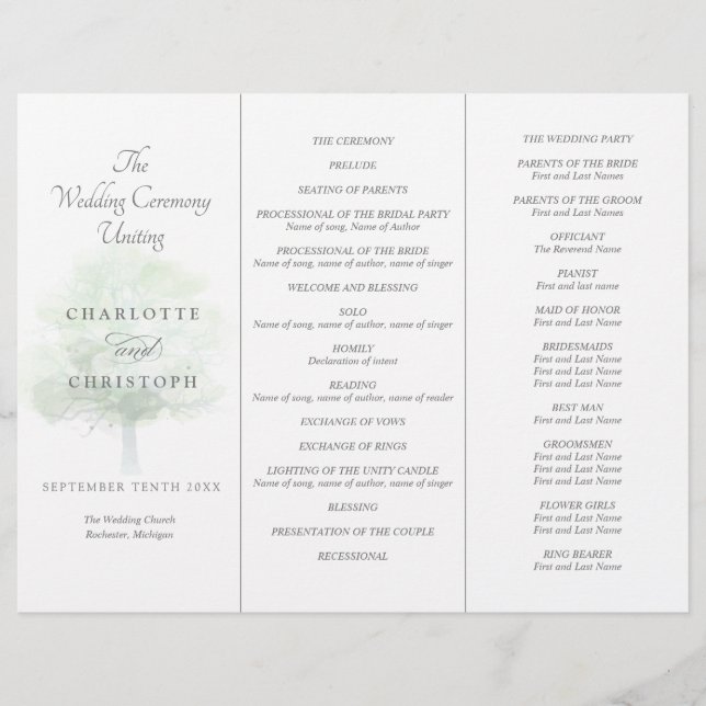 Misty tree Tri-Fold wedding program (Front)