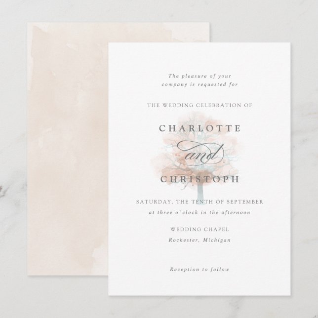 Misty tree wedding invitation (Front/Back)
