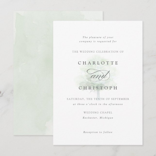 Misty tree wedding invitation (Front/Back)