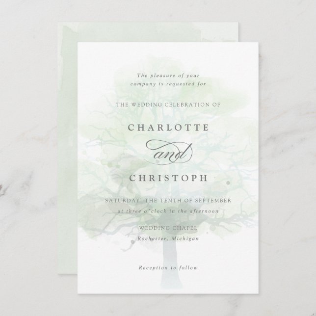 Misty tree wedding invitation (Front/Back)