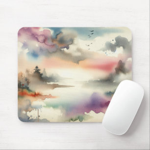 Misty Trees and Birds In Watercolor Mouse Pad