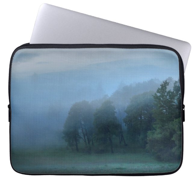 Misty Trees and Meadows Nature Photography Laptop Sleeve (Front)