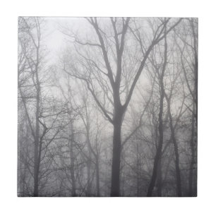 Misty Trees Grey Woodland Ceramic Tile