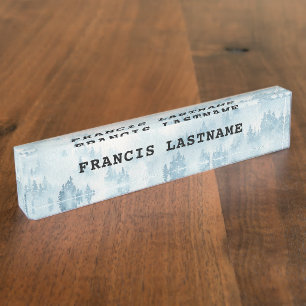 Misty Trees Watercolor Image Acrylic Name Plate