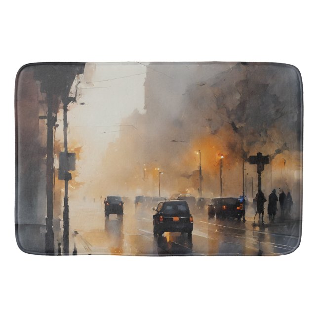 Misty Urban Evening  Bath Mat (Front)