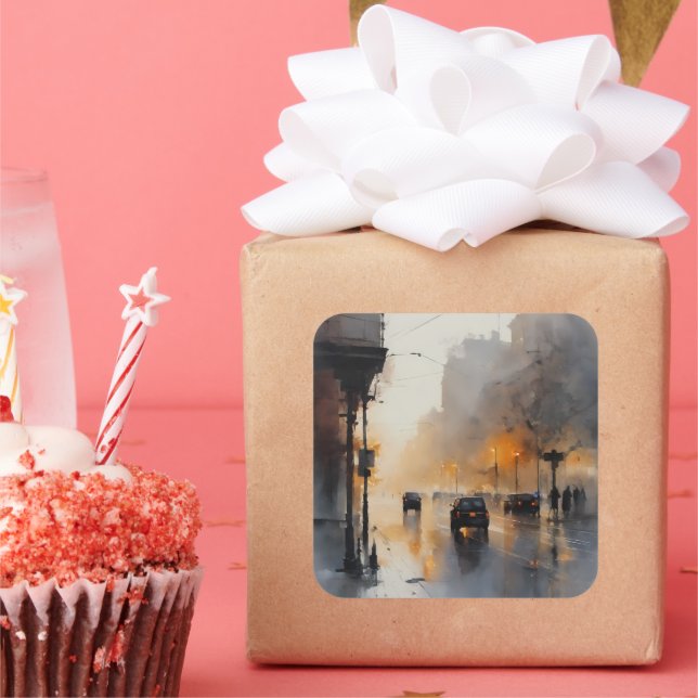 Misty Urban Evening  Square Sticker (Party)