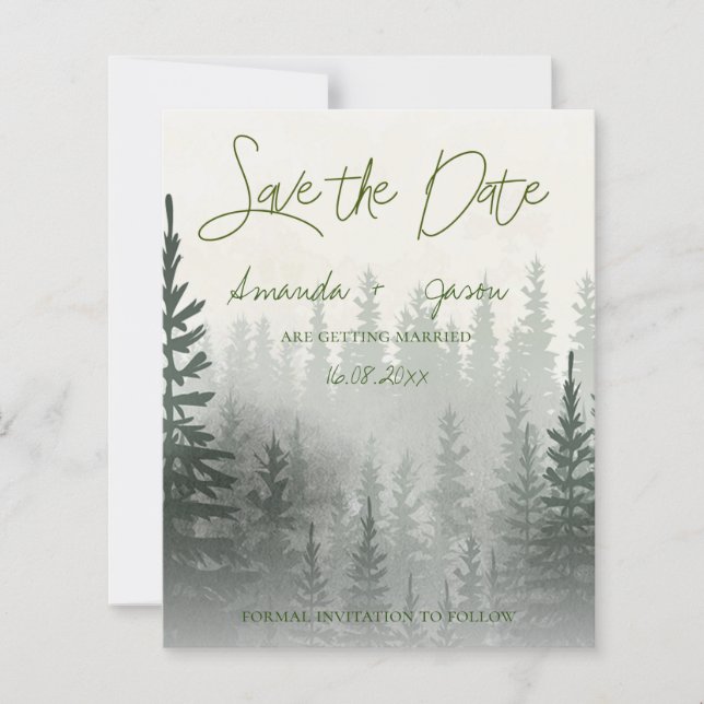Misty Watercolor Forest Wedding Save The Date (Front)