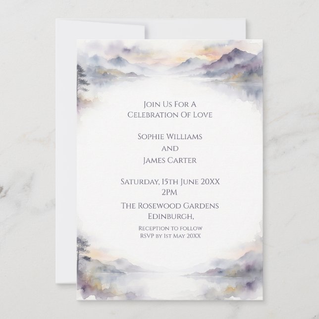 Misty Watercolour Wedding Invitation (Front)