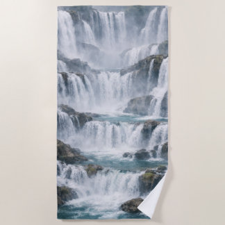 Misty Waterfall Landscape Beach Towel