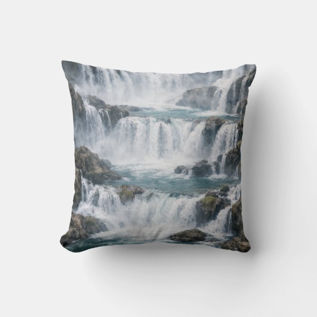 Misty Waterfall Landscape Cushion (Front)