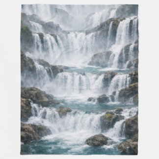 Misty Waterfall Landscape Fleece Blanket