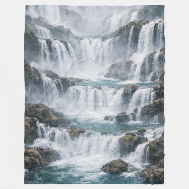 Misty Waterfall Landscape Fleece Blanket (Front)