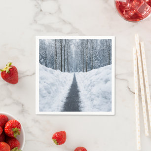 Misty Winter Forest Path Winter Landscape Napkin