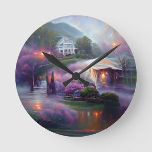 Misty Wisteria House on the Hill Round Clock