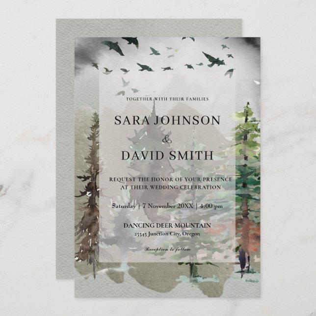 Misty Woodland Forest Rustic Wedding Invitation (Front/Back)